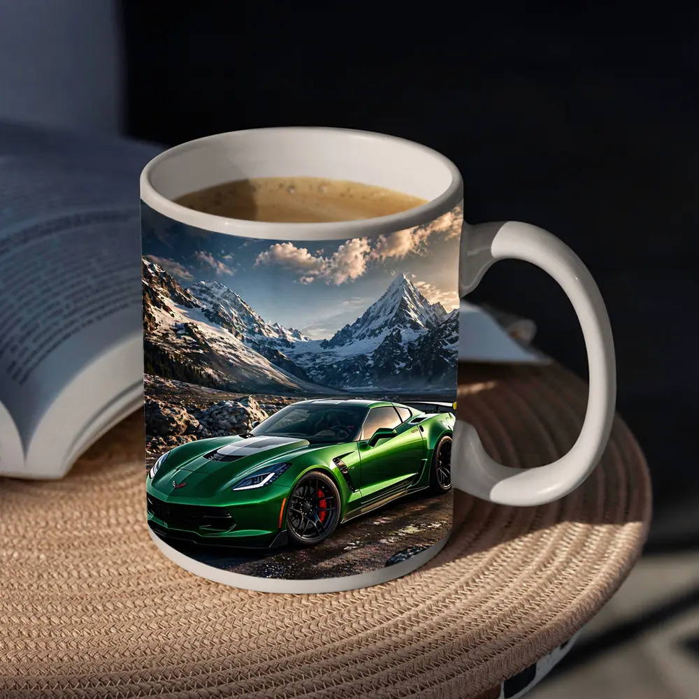 Green Chevrolet Corvette Z06 Mountain Background – Mugs