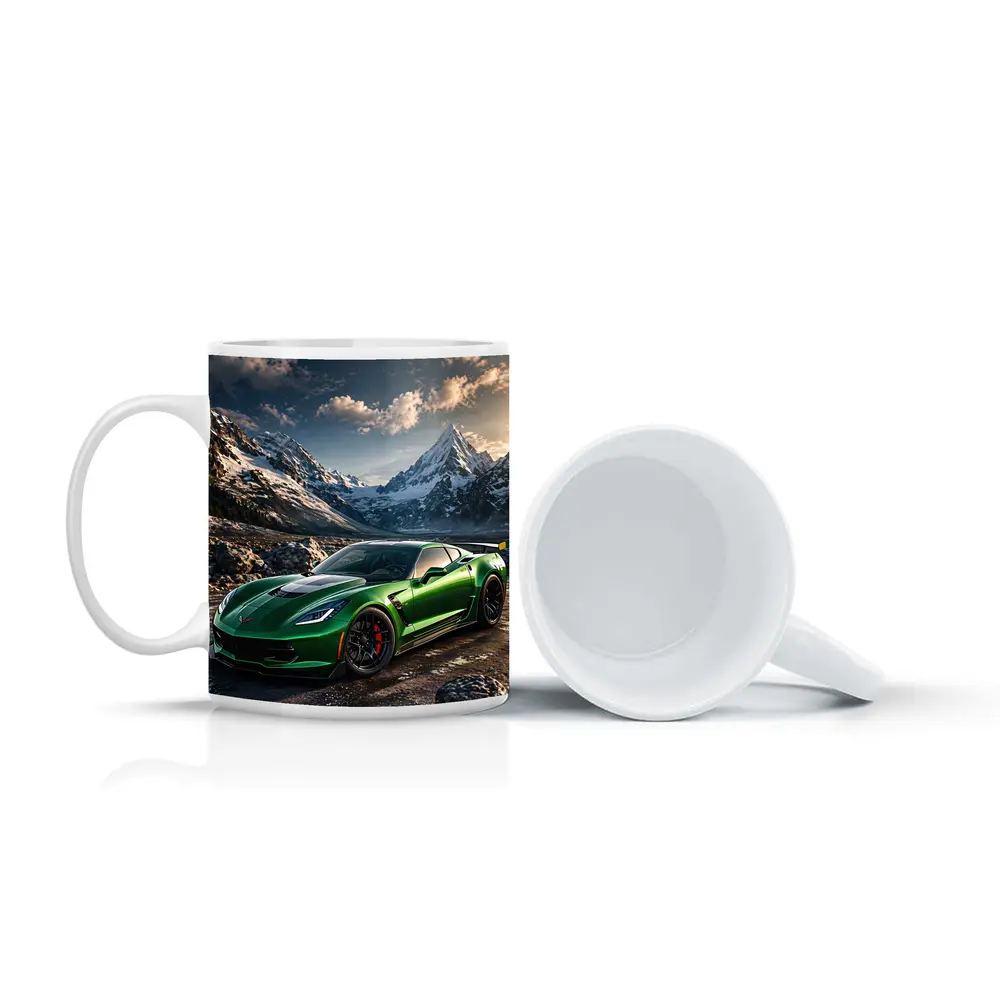 Green Chevrolet Corvette Z06 Mountain Background – Mugs
