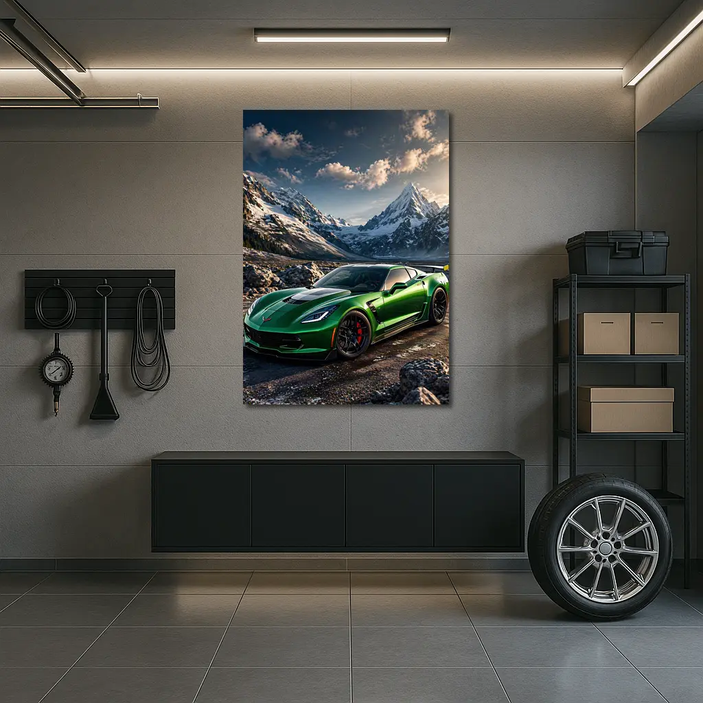 Green Chevrolet Corvette Z06 Mountain Background – Wall Art