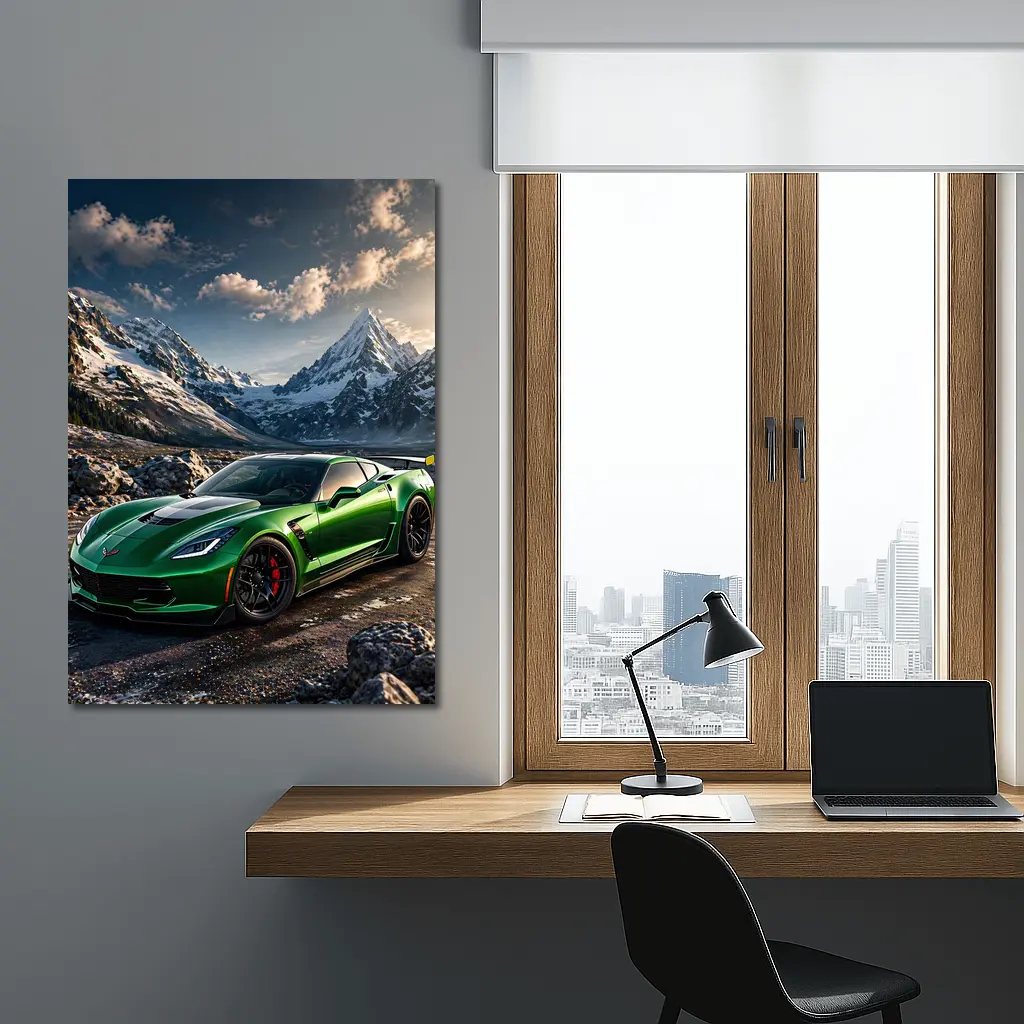 Green Chevrolet Corvette Z06 Mountain Background – Wall Art