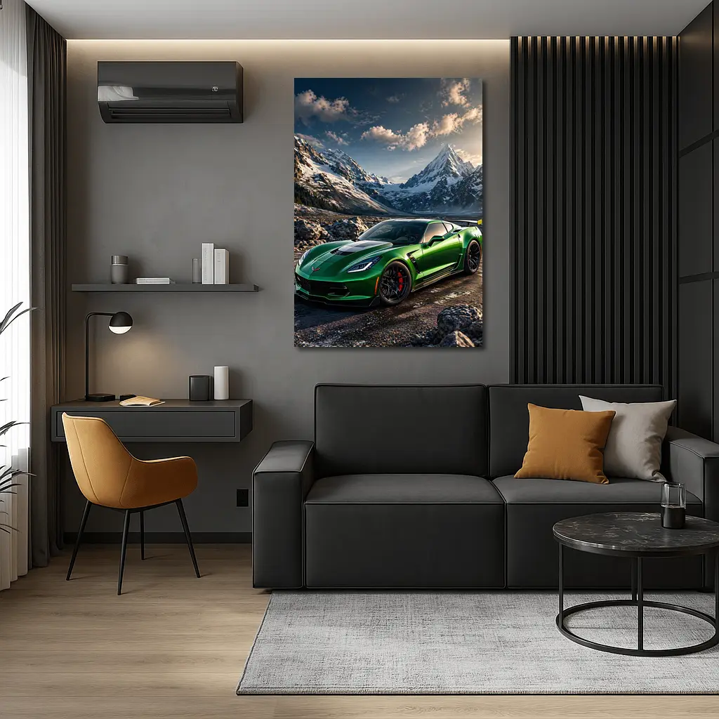 Green Chevrolet Corvette Z06 Mountain Background – Wall Art