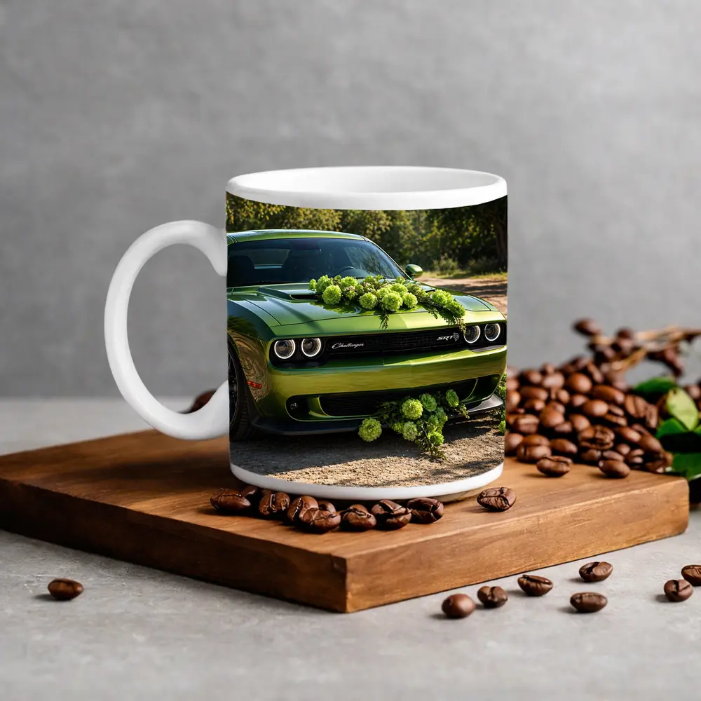 Green Dodge Challenger SRT With Floral Decoration – Mugs