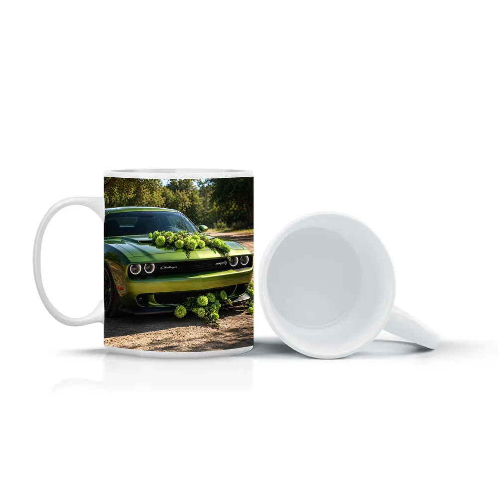 Green Dodge Challenger SRT With Floral Decoration – Mugs