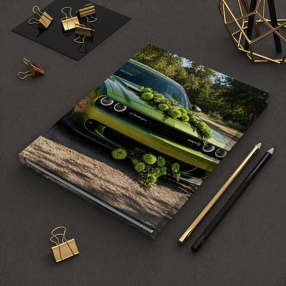 Green Dodge Challenger SRT With Floral Decoration – Notebooks