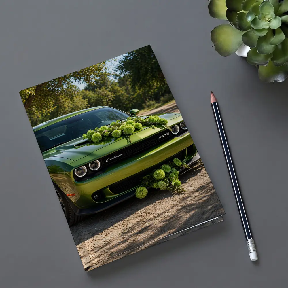 Green Dodge Challenger SRT With Floral Decoration – Notebooks