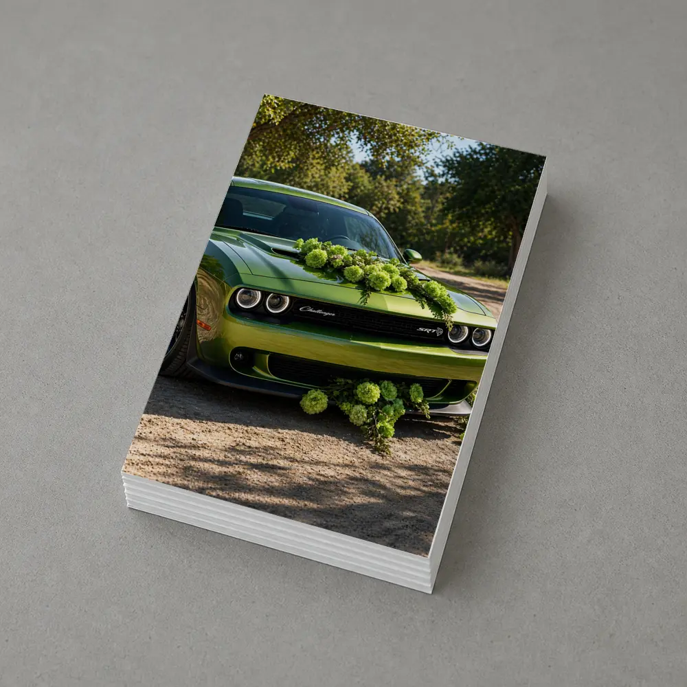 Green Dodge Challenger SRT With Floral Decoration – Postcards