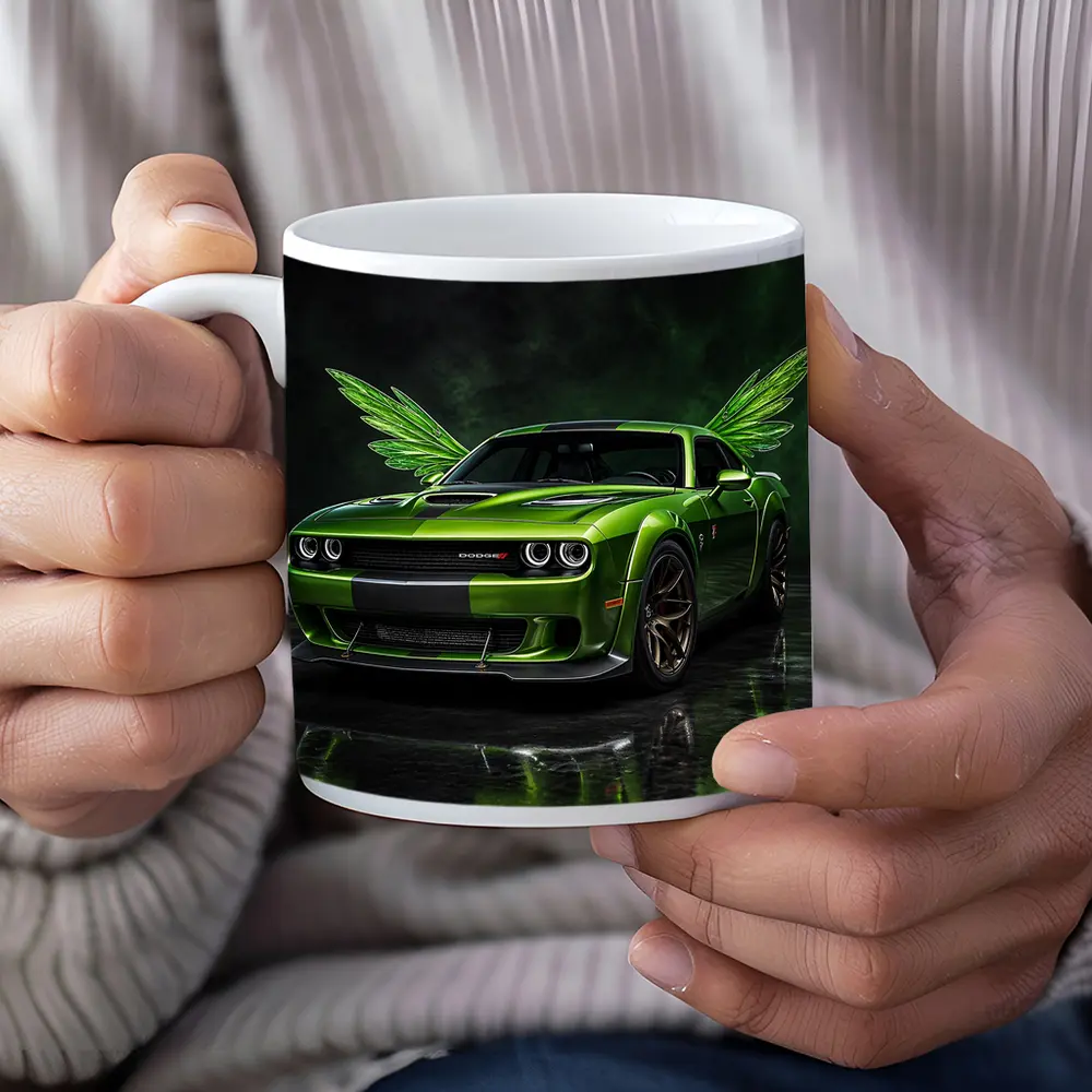 Green Dodge Challenger SRT Hellcat With Wings – Mugs