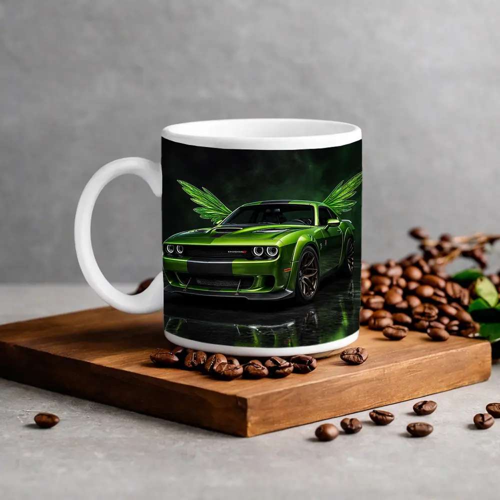 Green Dodge Challenger SRT Hellcat With Wings – Mugs