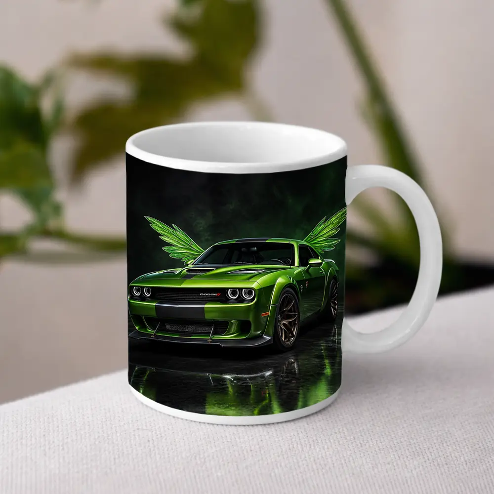 Green Dodge Challenger SRT Hellcat With Wings – Mugs