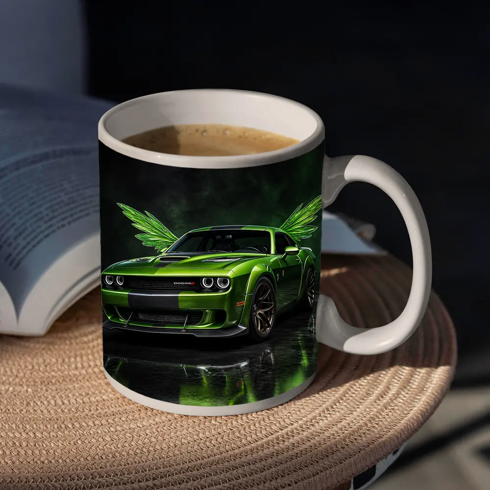 Green Dodge Challenger SRT Hellcat With Wings – Mugs