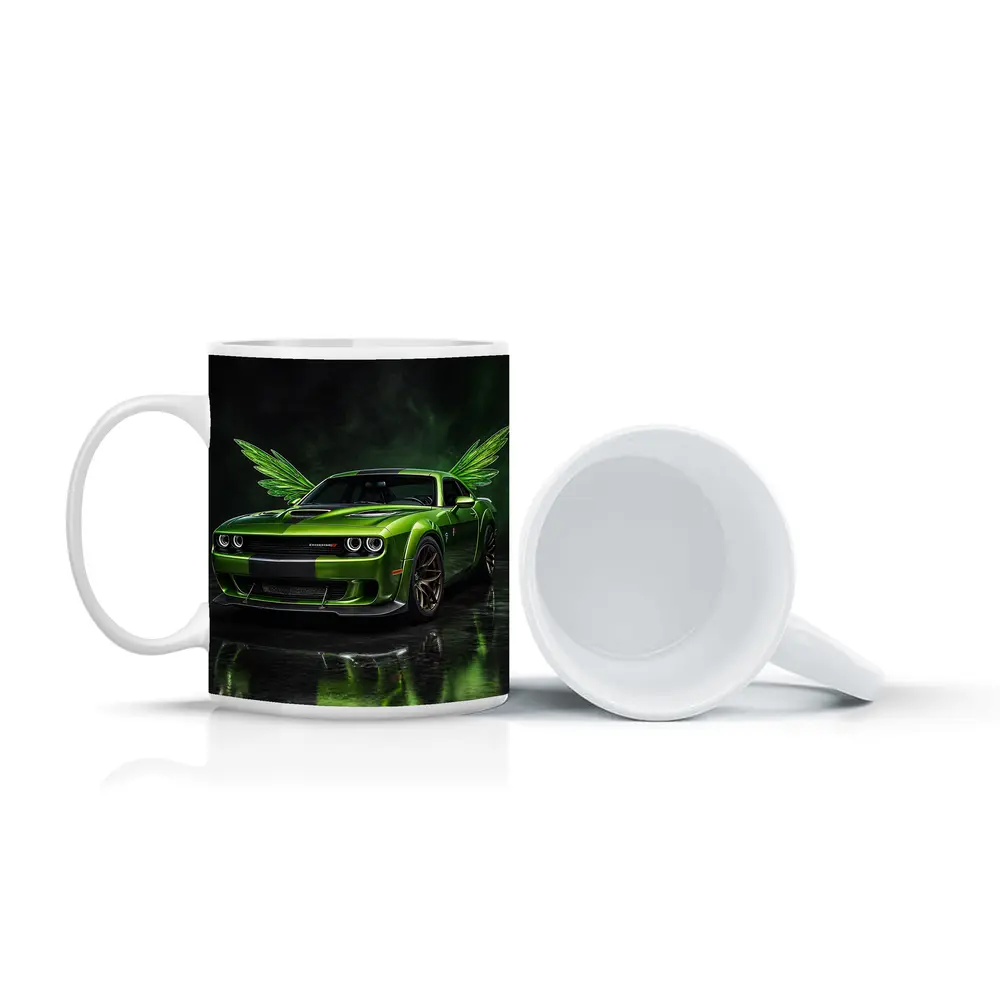 Green Dodge Challenger SRT Hellcat With Wings – Mugs