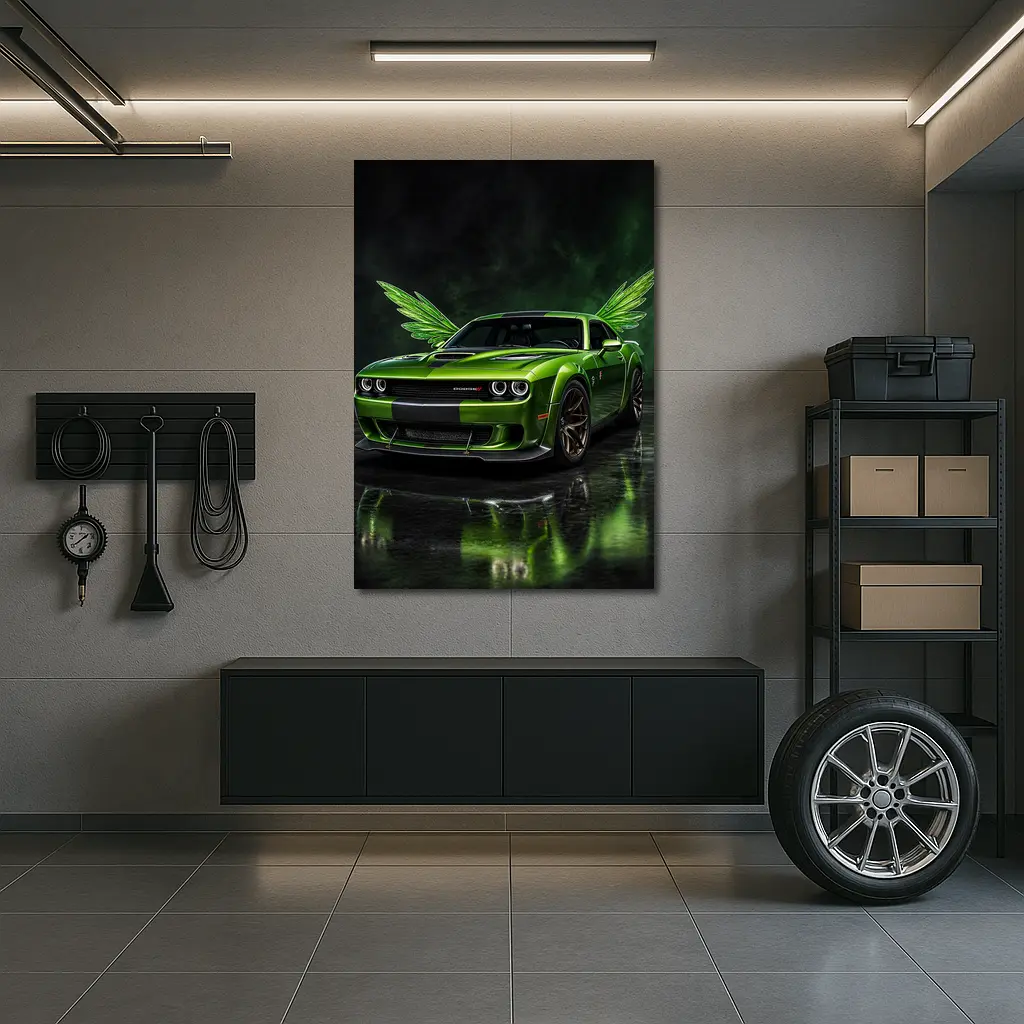 Green Dodge Challenger SRT Hellcat With Wings – Wall Art