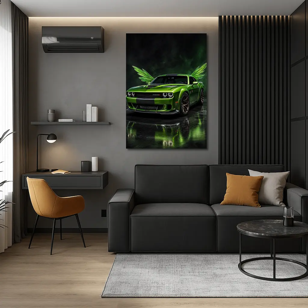 Green Dodge Challenger SRT Hellcat With Wings – Wall Art