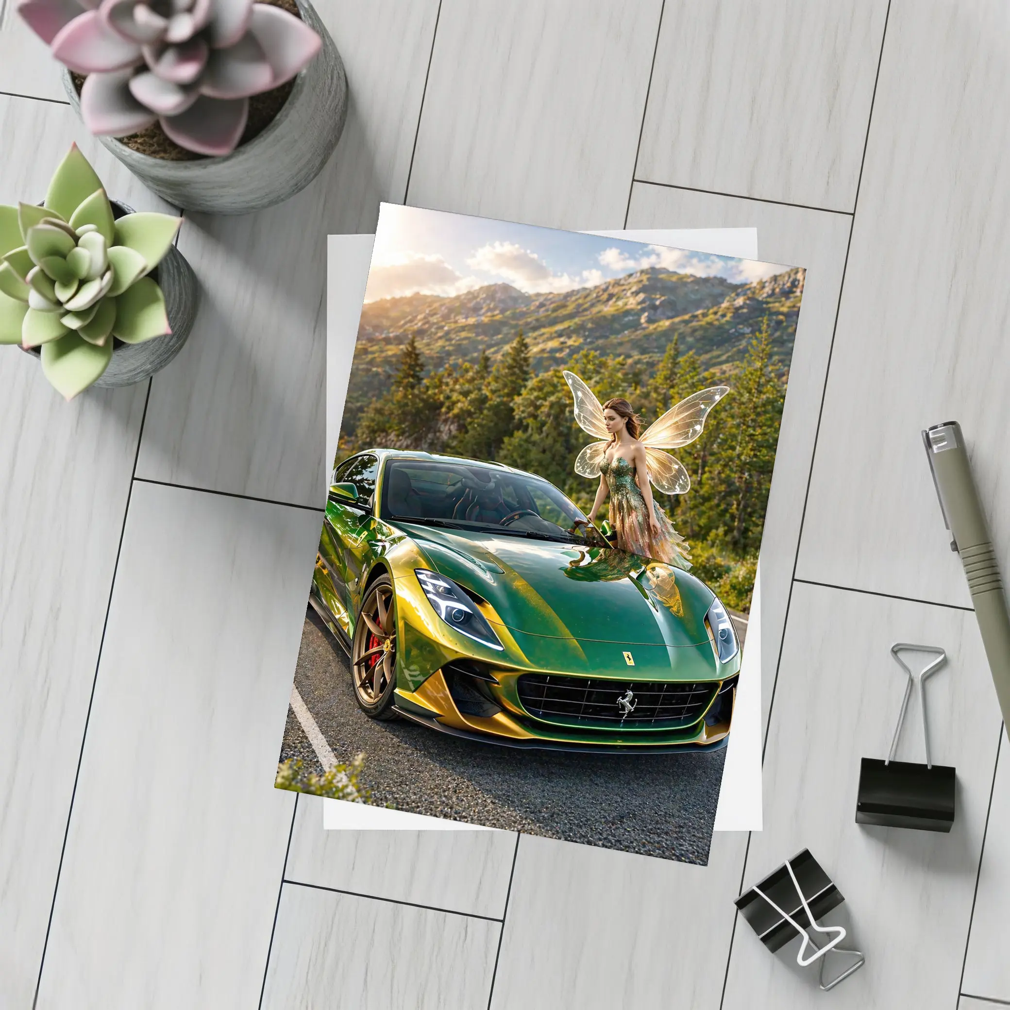 Green Ferrari 812 Superfast Fairy Mountain Road – Postcards