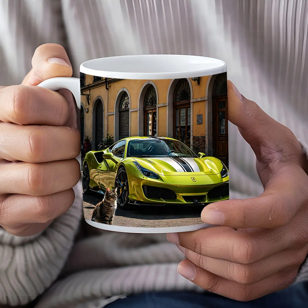 Yellow Ferrari 488 GTB Cat Street – Mugs