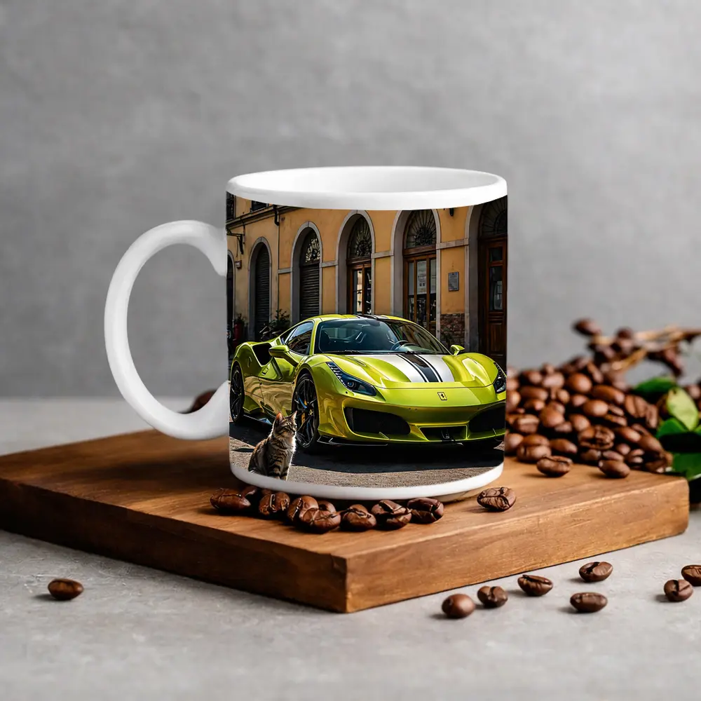 Yellow Ferrari 488 GTB Cat Street – Mugs