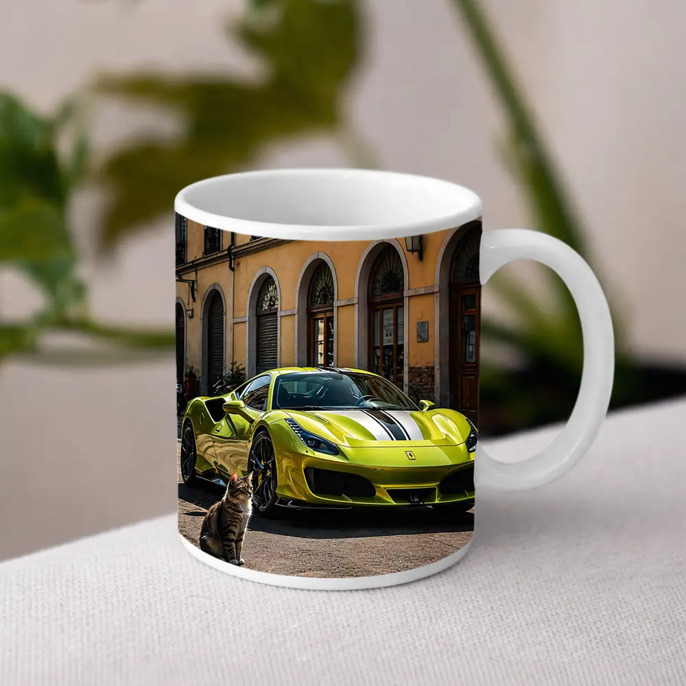 Yellow Ferrari 488 GTB Cat Street – Mugs
