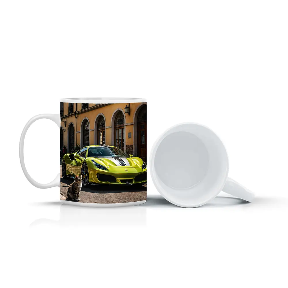 Yellow Ferrari 488 GTB Cat Street – Mugs