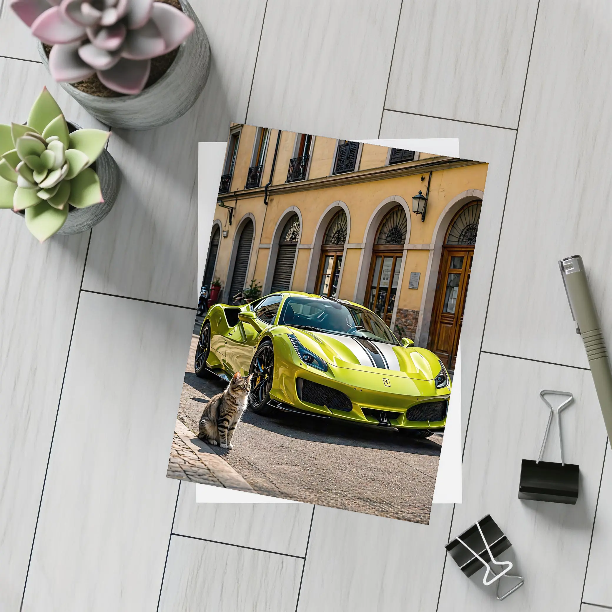 Yellow Ferrari 488 GTB Cat Street – Postcards