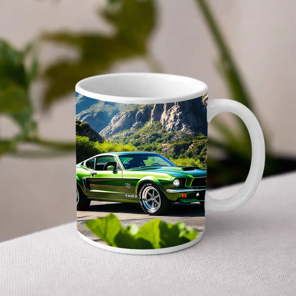 Green Ford Mustang Fastback Mountain Road – Mugs