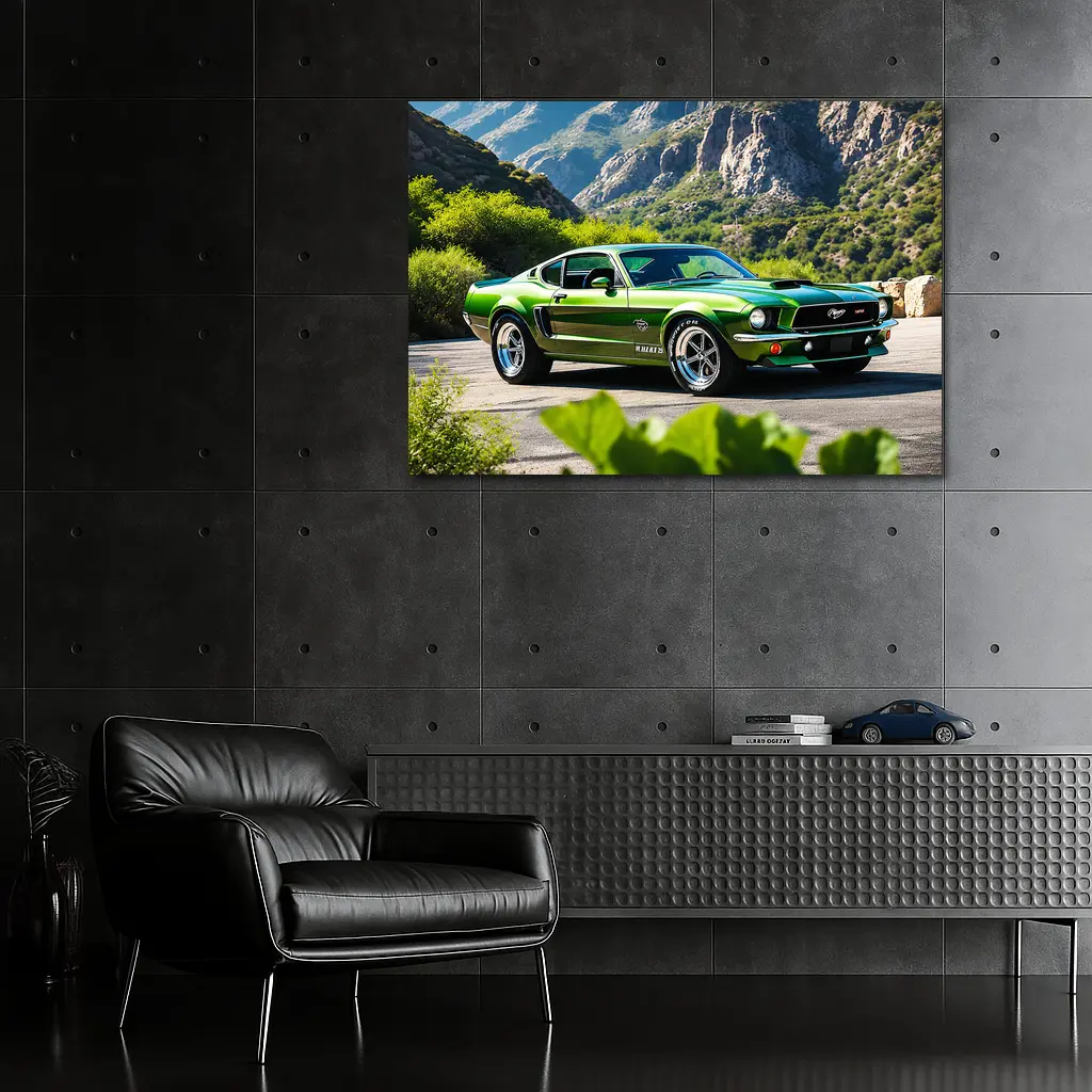 Green Ford Mustang Fastback Mountain Road – Wall Art