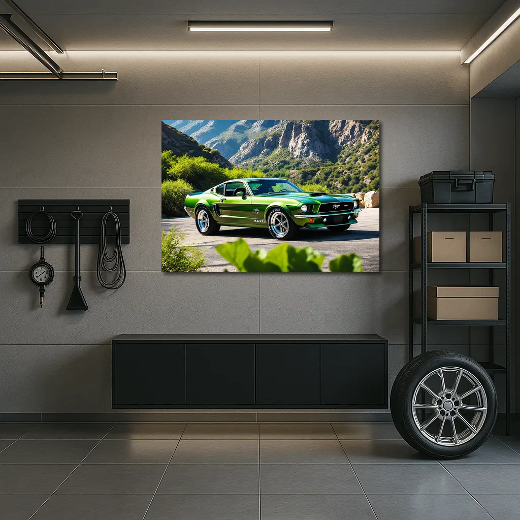 Green Ford Mustang Fastback Mountain Road – Wall Art