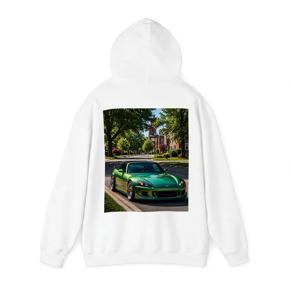 Green Honda S2000 Parked on Suburban Street – Hoodies