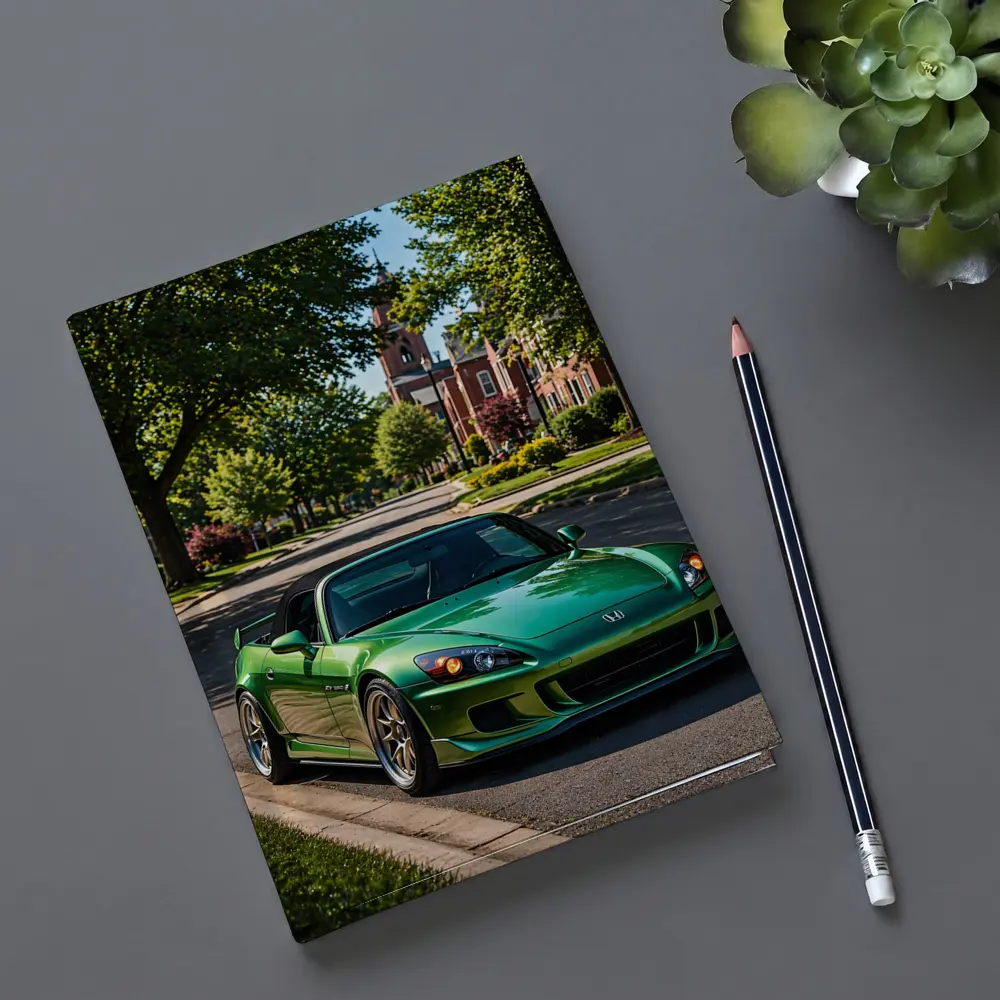 Green Honda S2000 Parked on Suburban Street – Notebooks