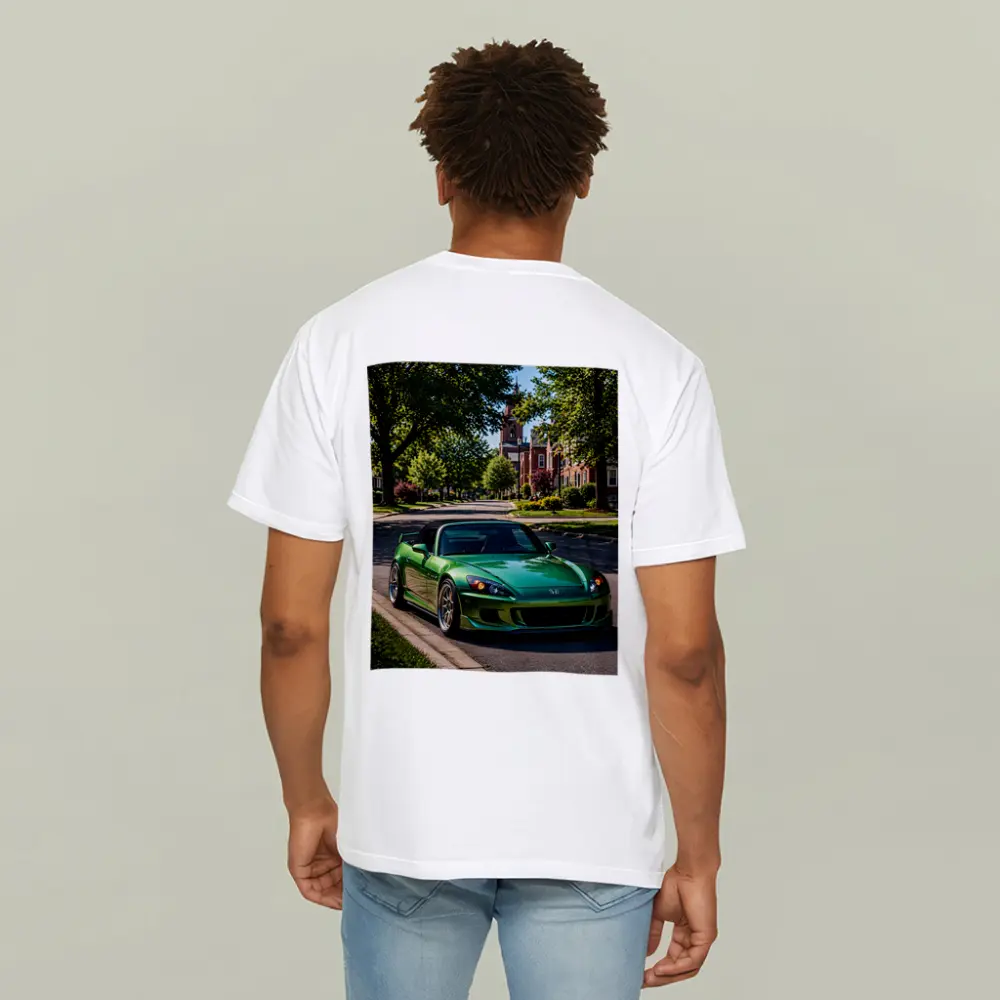 Green Honda S2000 Parked on Suburban Street – T-Shirts
