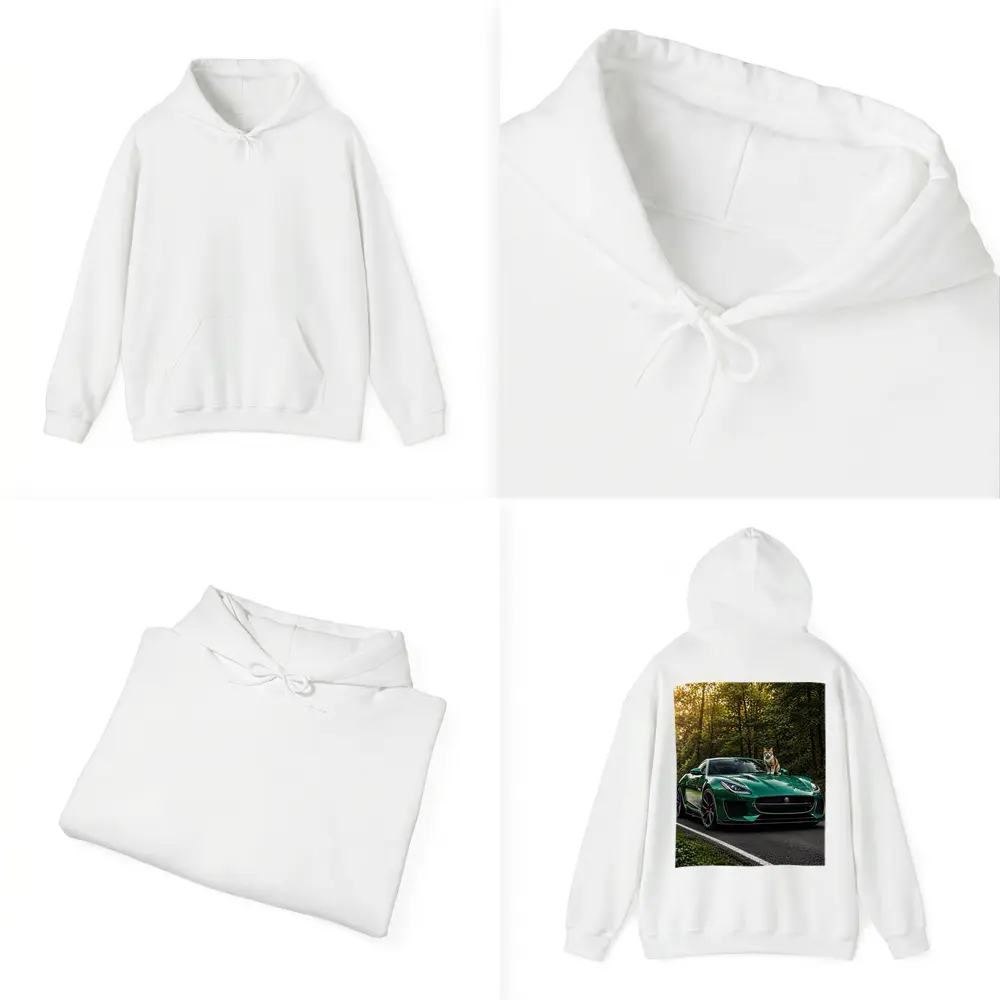Green Jaguar F Type Cat Forest Road – Hoodies