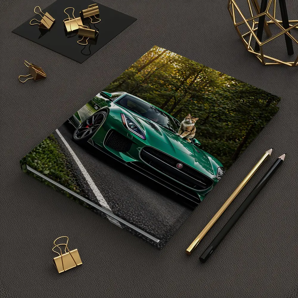 Green Jaguar F Type Cat Forest Road – Notebooks