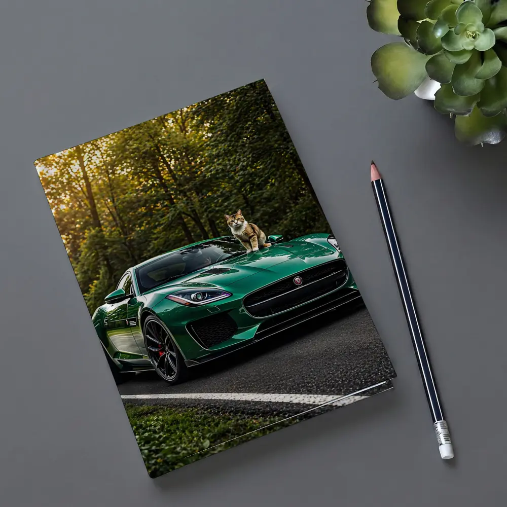 Green Jaguar F Type Cat Forest Road – Notebooks
