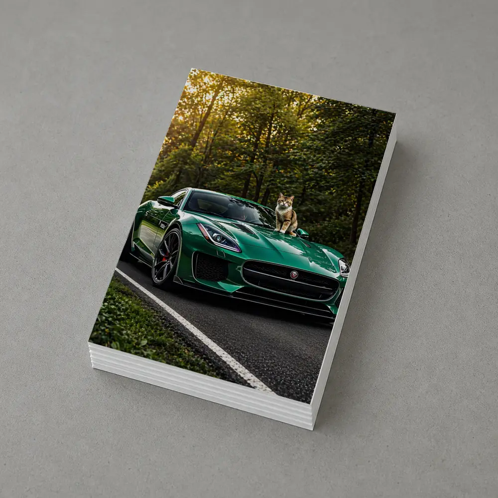 Green Jaguar F Type Cat Forest Road – Postcards