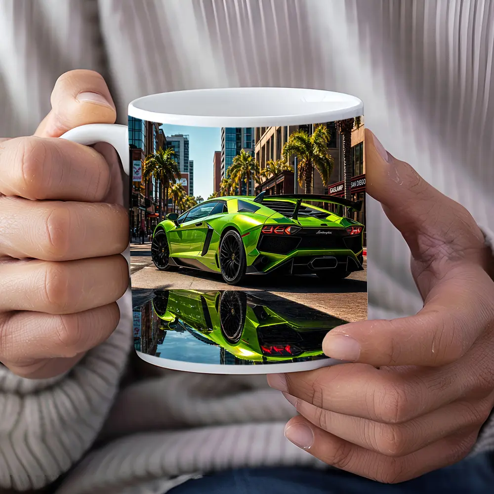 Lamborghini Aventador Green San Diego Street – Mugs