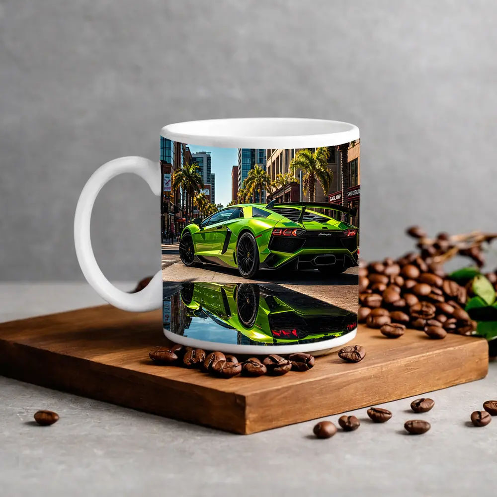 Lamborghini Aventador Green San Diego Street – Mugs