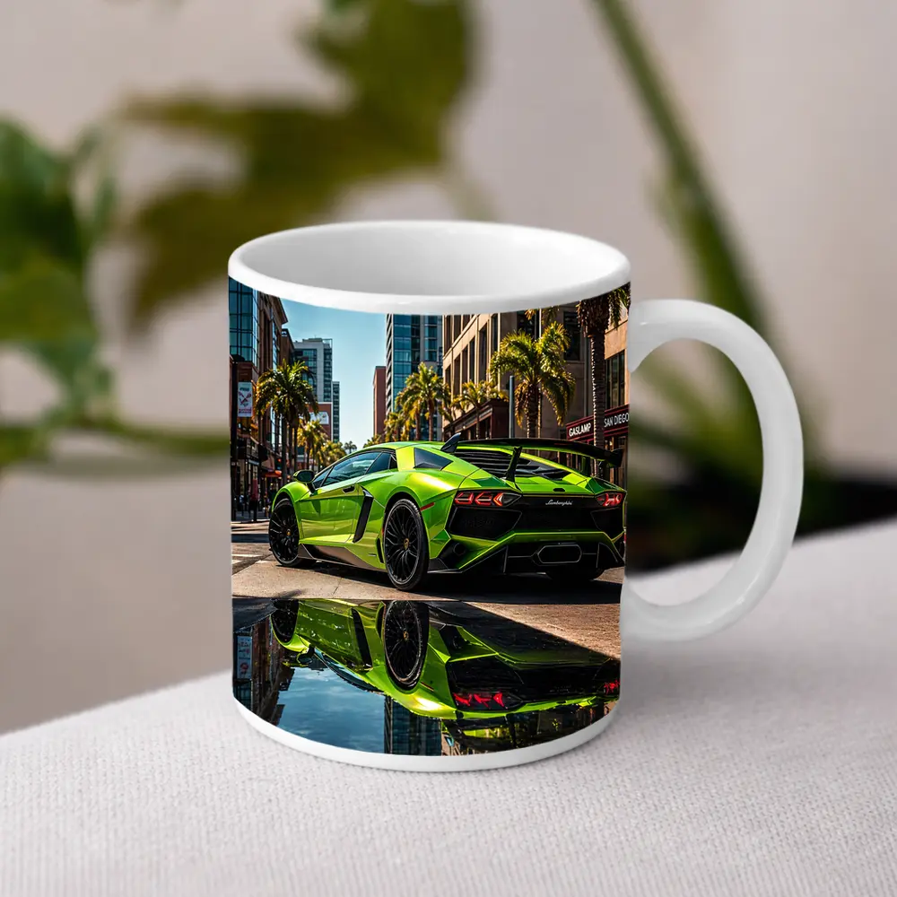 Lamborghini Aventador Green San Diego Street – Mugs