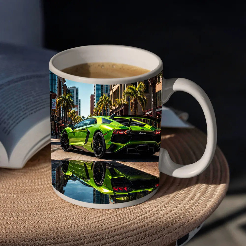 Lamborghini Aventador Green San Diego Street – Mugs