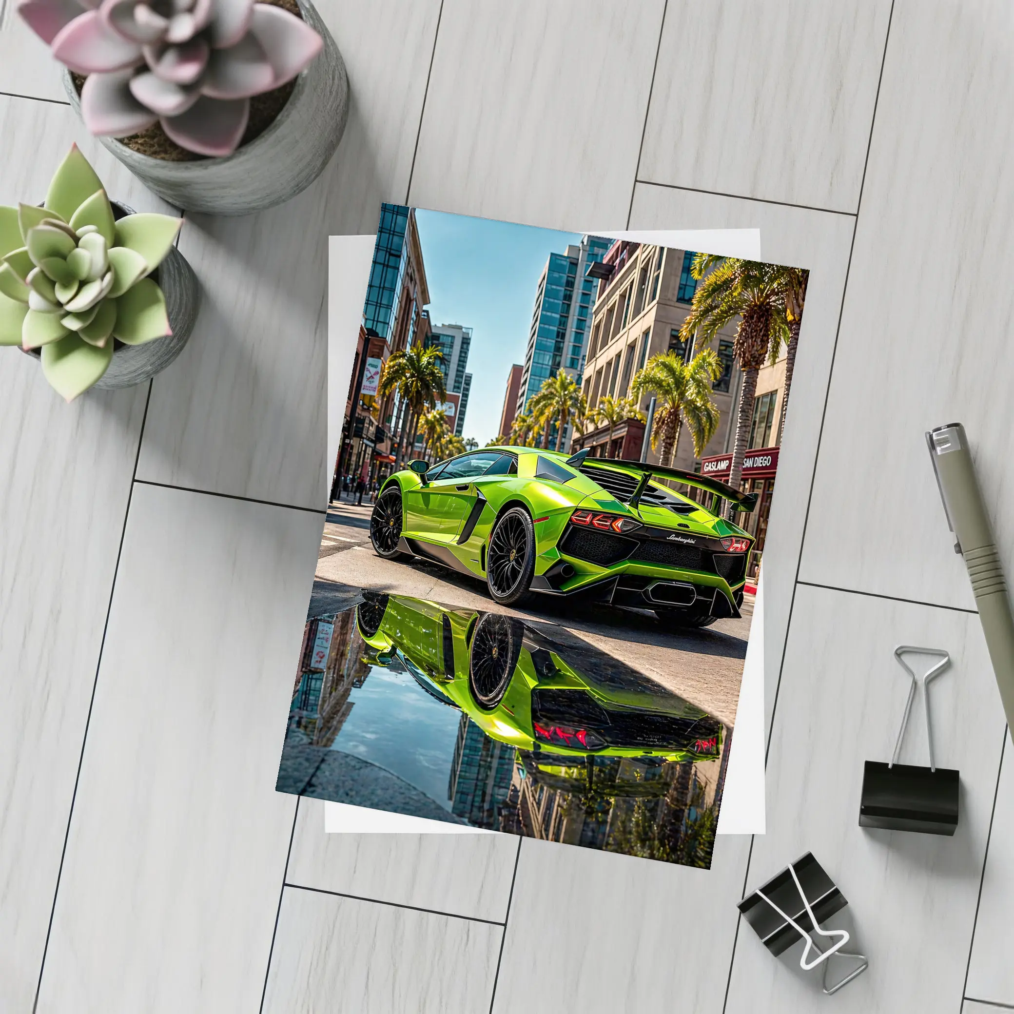 Lamborghini Aventador Green San Diego Street – Postcards