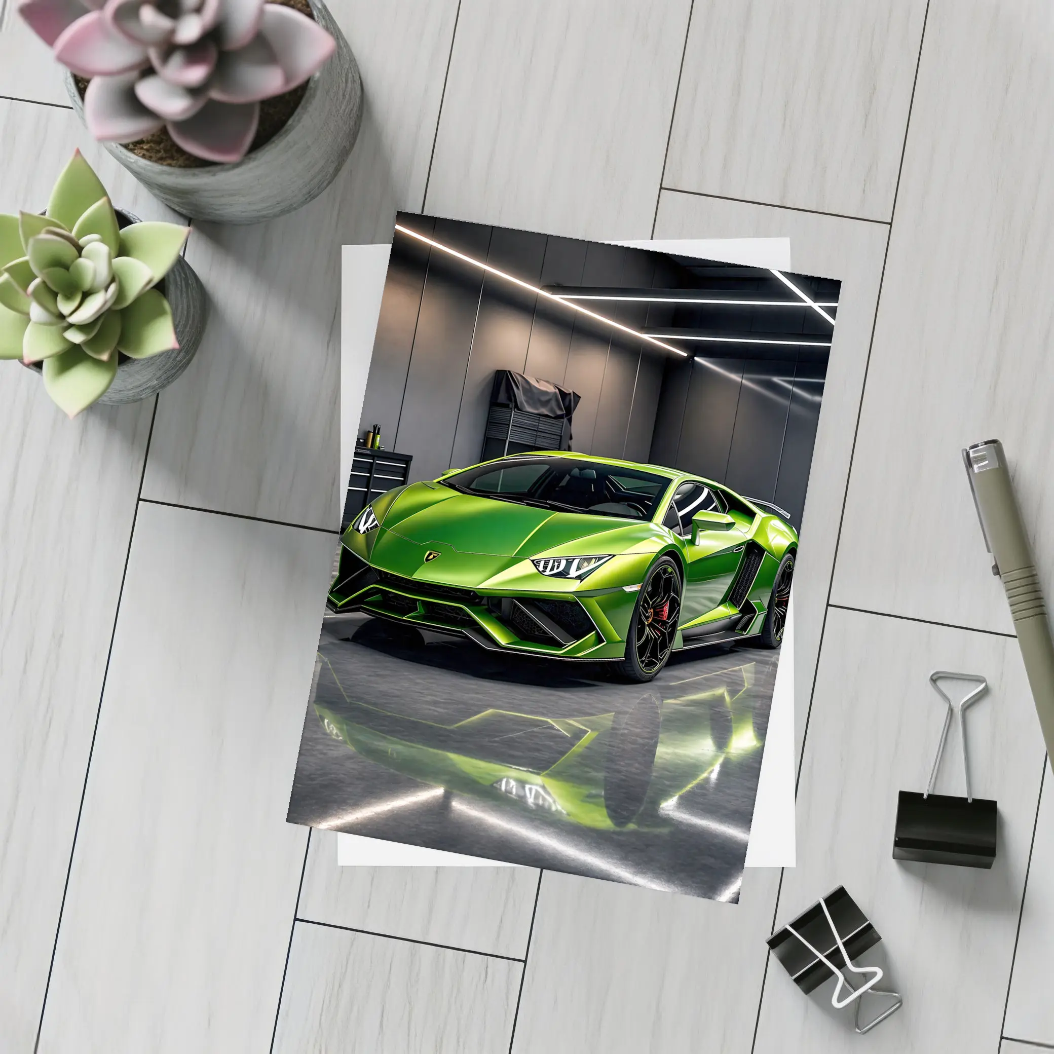 Lamborghini Huracan Green Garage Supercar Art – Postcards