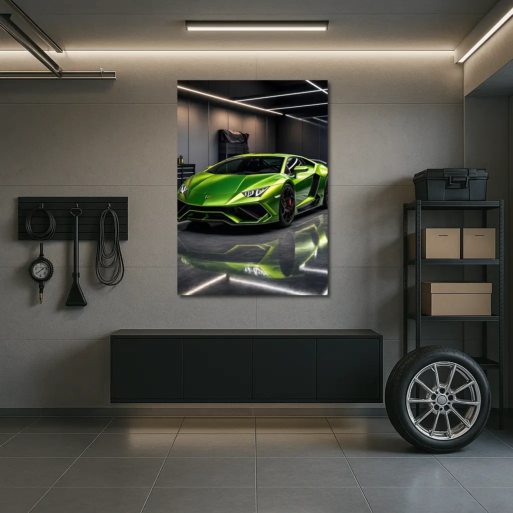 Lamborghini Huracan Green Garage Supercar Art – Wall Art