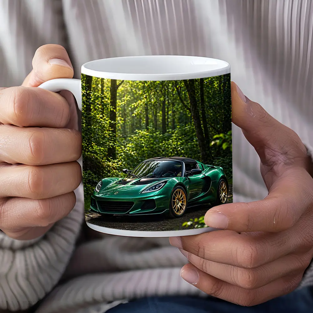 Green Lotus Elise Parked in Forest – Mugs