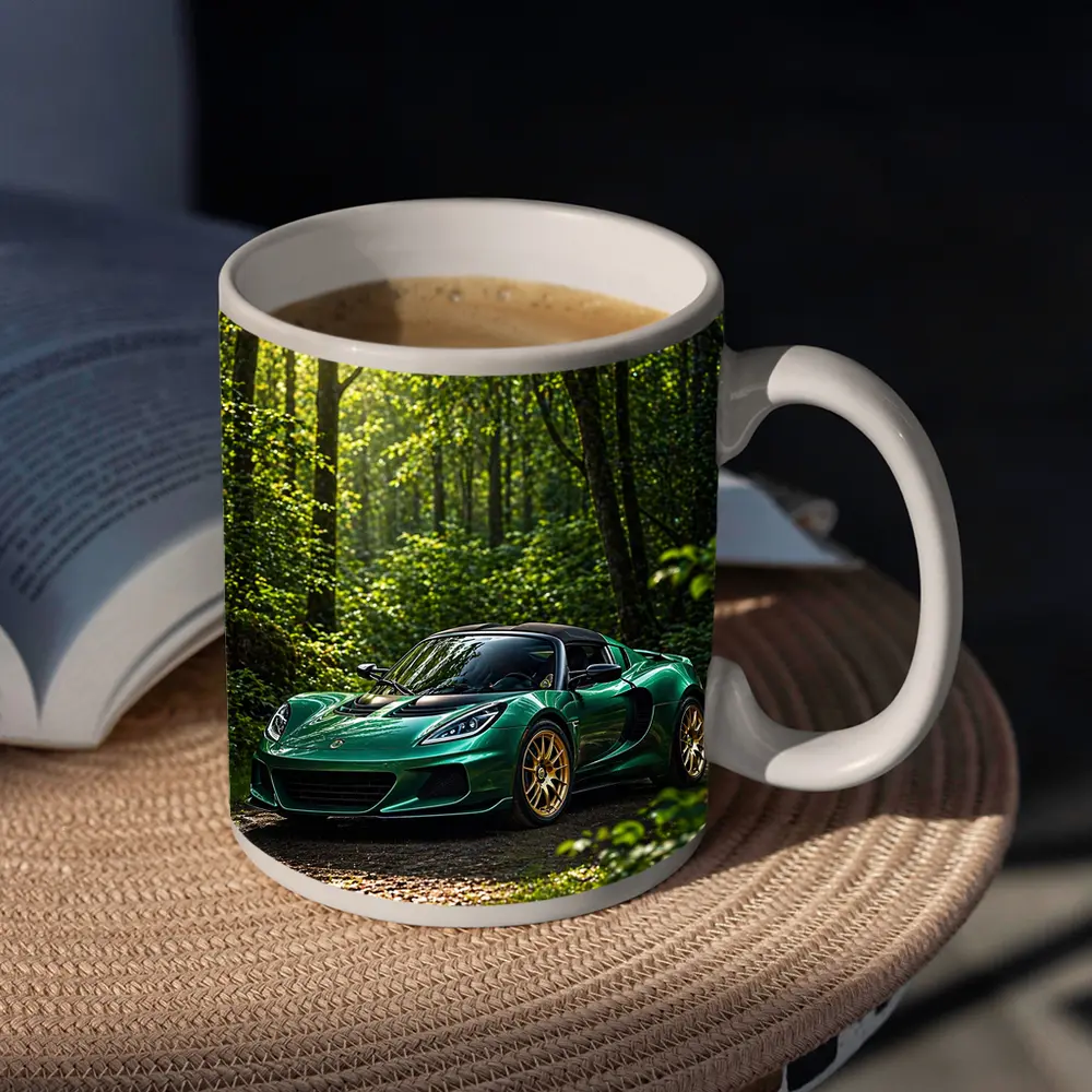 Green Lotus Elise Parked in Forest – Mugs