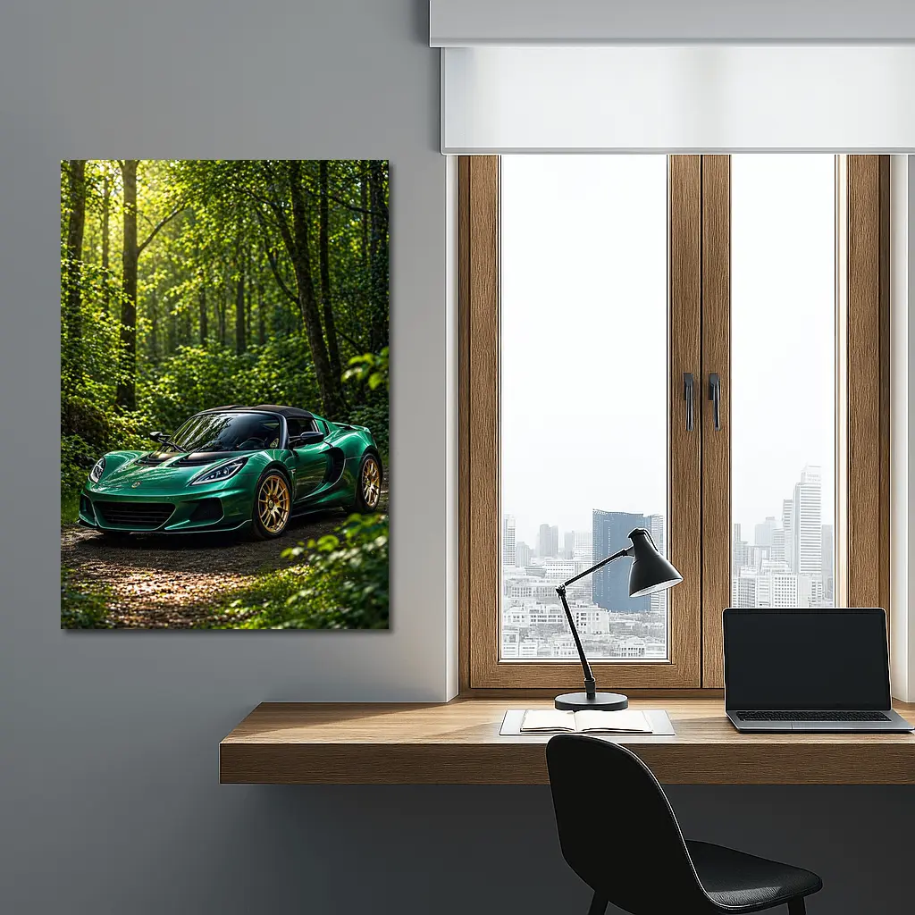 Green Lotus Elise Parked in Forest – Wall Art