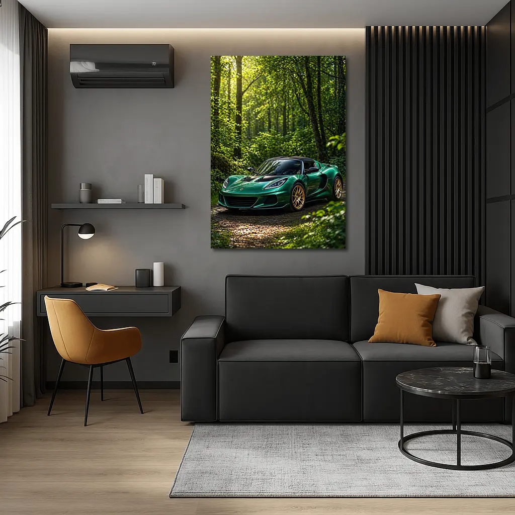 Green Lotus Elise Parked in Forest – Wall Art