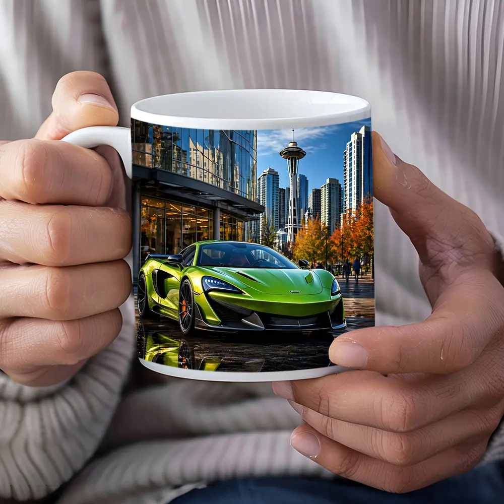 McLaren 600LT Green Supercar Seattle Skyline – Mugs