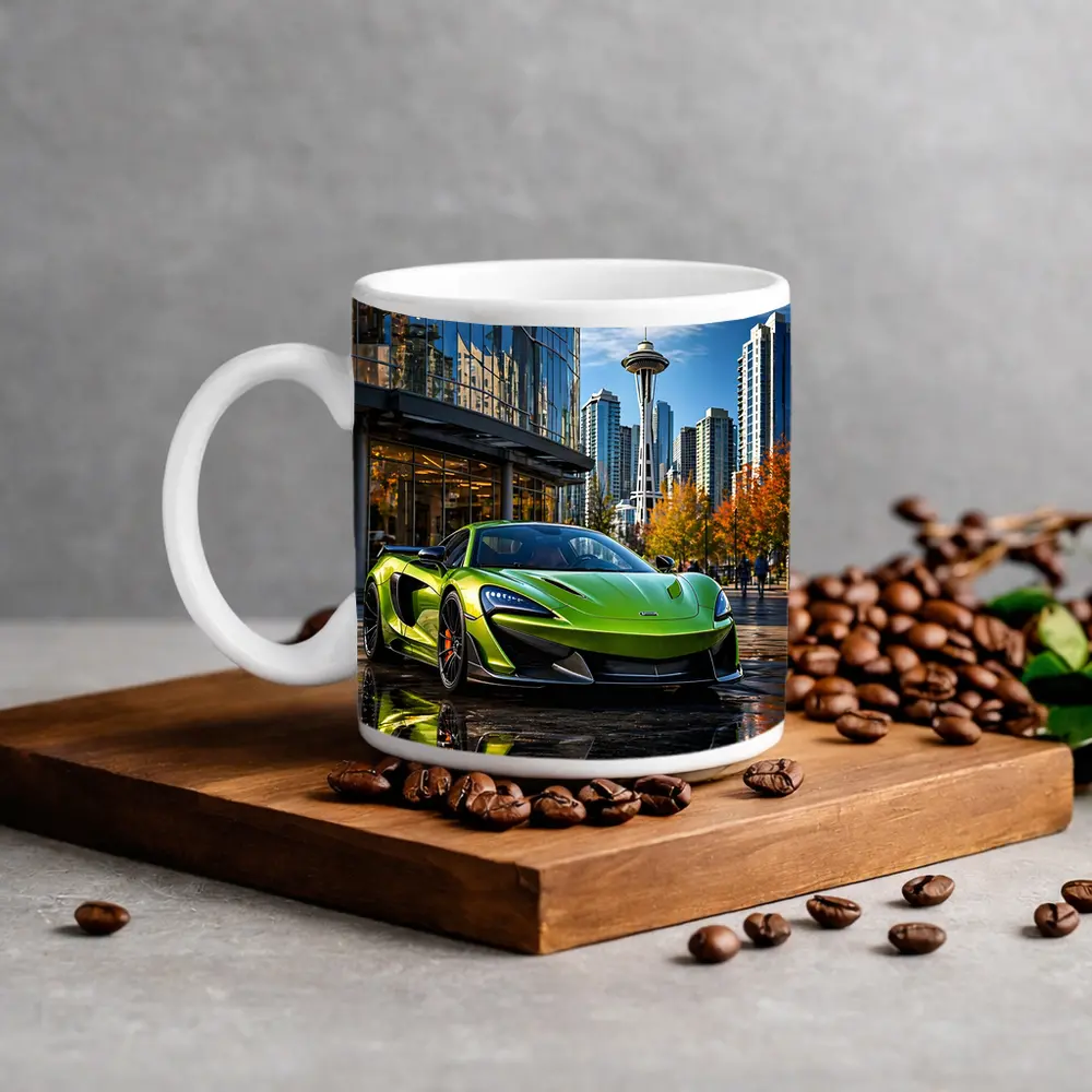 McLaren 600LT Green Supercar Seattle Skyline – Mugs