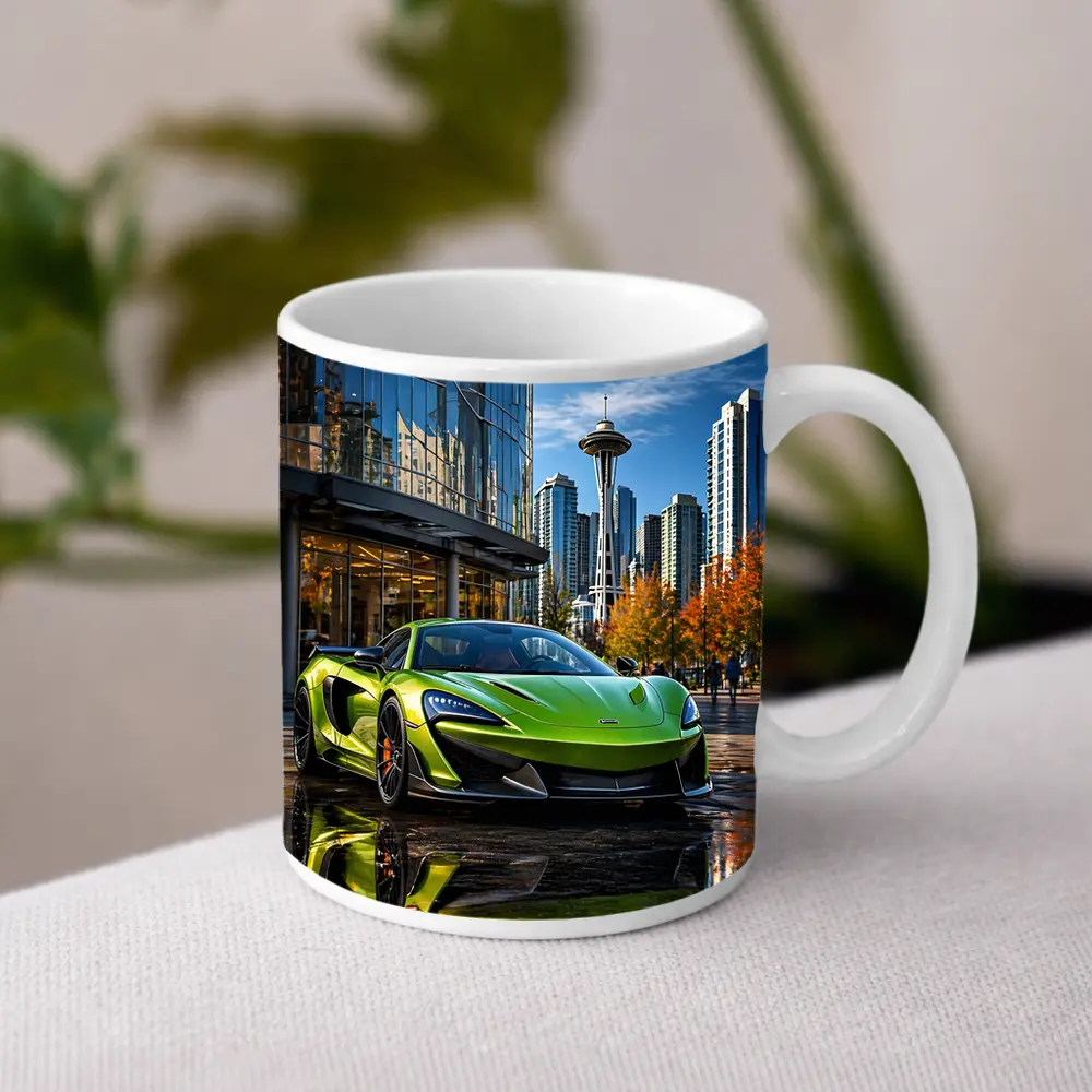 McLaren 600LT Green Supercar Seattle Skyline – Mugs