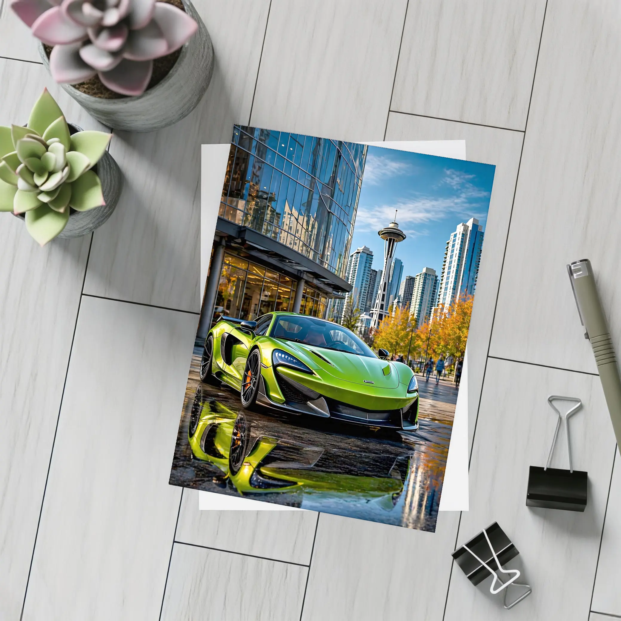 McLaren 600LT Green Supercar Seattle Skyline – Postcards
