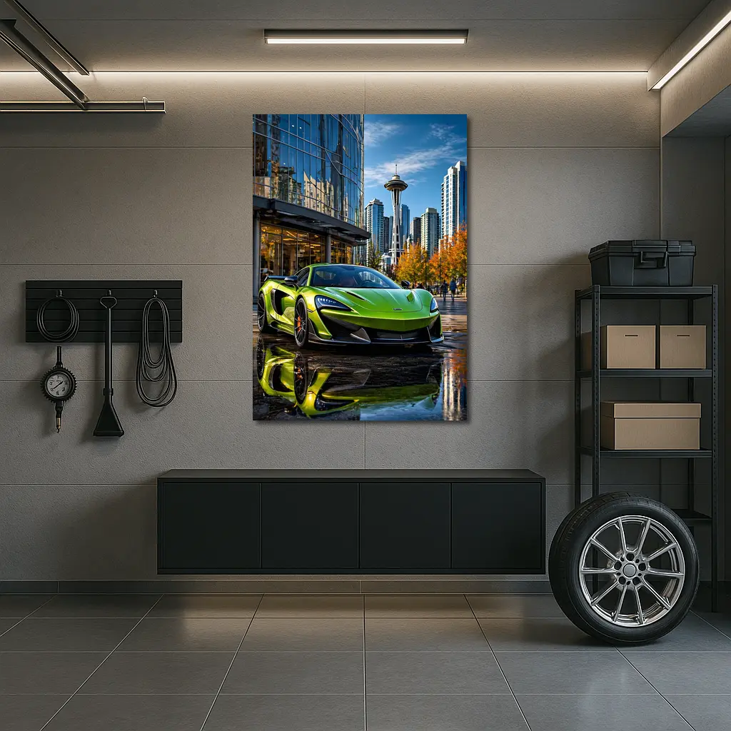 McLaren 600LT Green Supercar Seattle Skyline – Wall Art