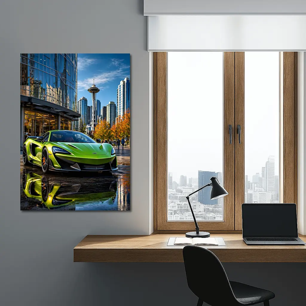 McLaren 600LT Green Supercar Seattle Skyline – Wall Art